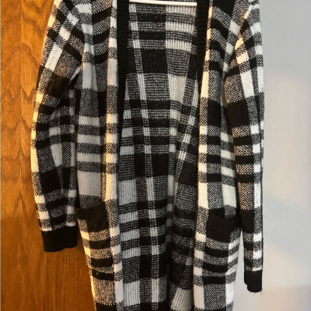 Maurices Black and White Plaid Cardigan Sweater